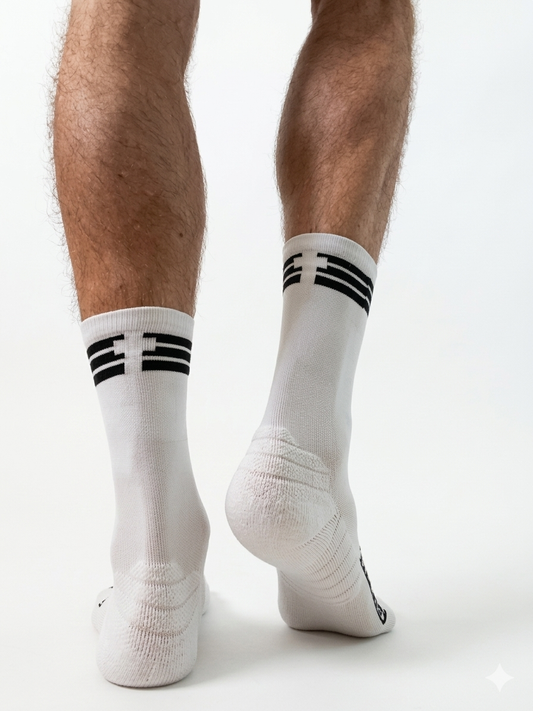 CREW: Endurance Socks - BLACK & WHITE. Max Cushion & Compression