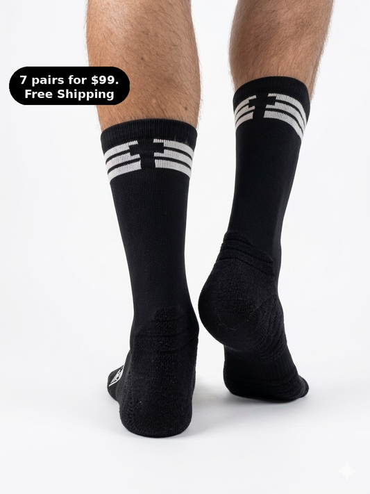 CREW: Endurance Socks - BLACK & WHITE. Max Cushion & Compression