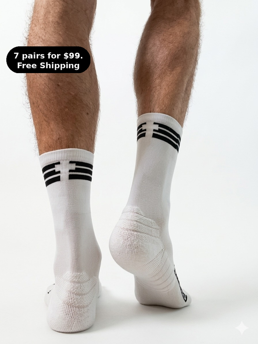 CREW:  Endurance Socks - BLACK & WHITE.  Max Cushion & Compression