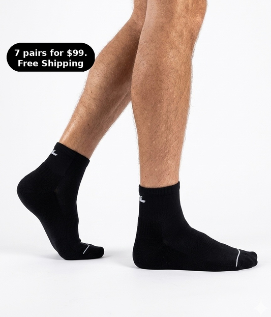 QUARTER CREW: Endurance Socks - BLACK & WHITE. Max Cushion & Compression