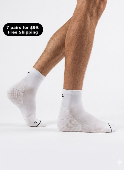 QUARTER CREW: Endurance Socks - BLACK & WHITE. Max Cushion & Compression