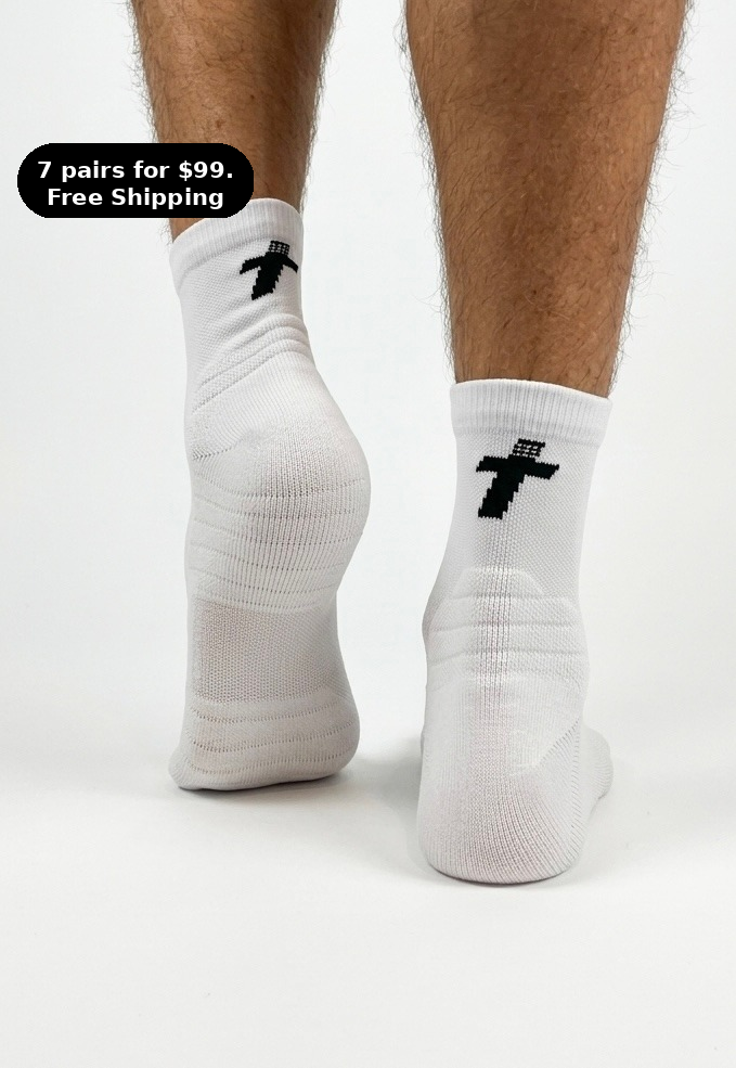 QUARTER CREW: Endurance Socks - BLACK & WHITE. Max Cushion & Compression