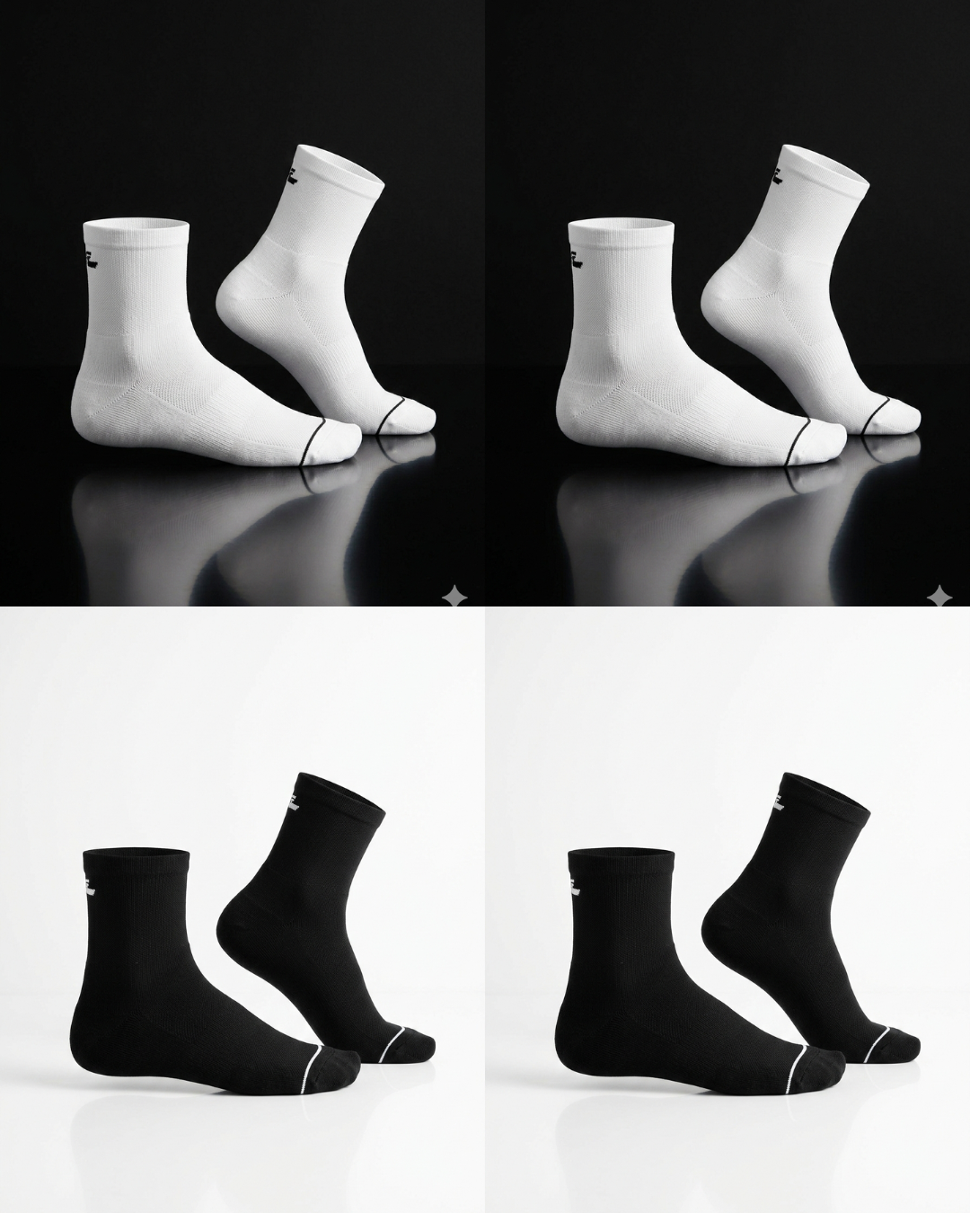 QUARTER CREW 4 Pair Bundle: Endurance Socks. Mixed Colours (2 BLACK / 2 WHITE) - FREE Shipping and Washbag