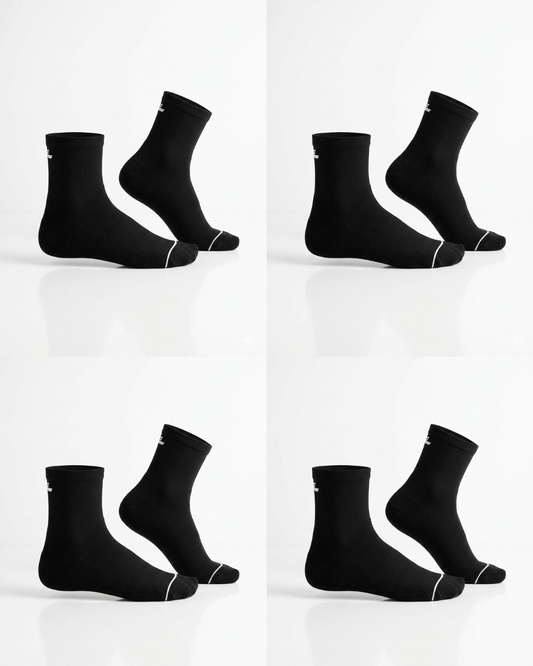 QUARTER CREW 4 Pair Bundle: Endurance Socks (BLACK) FREE Shipping and Washbag