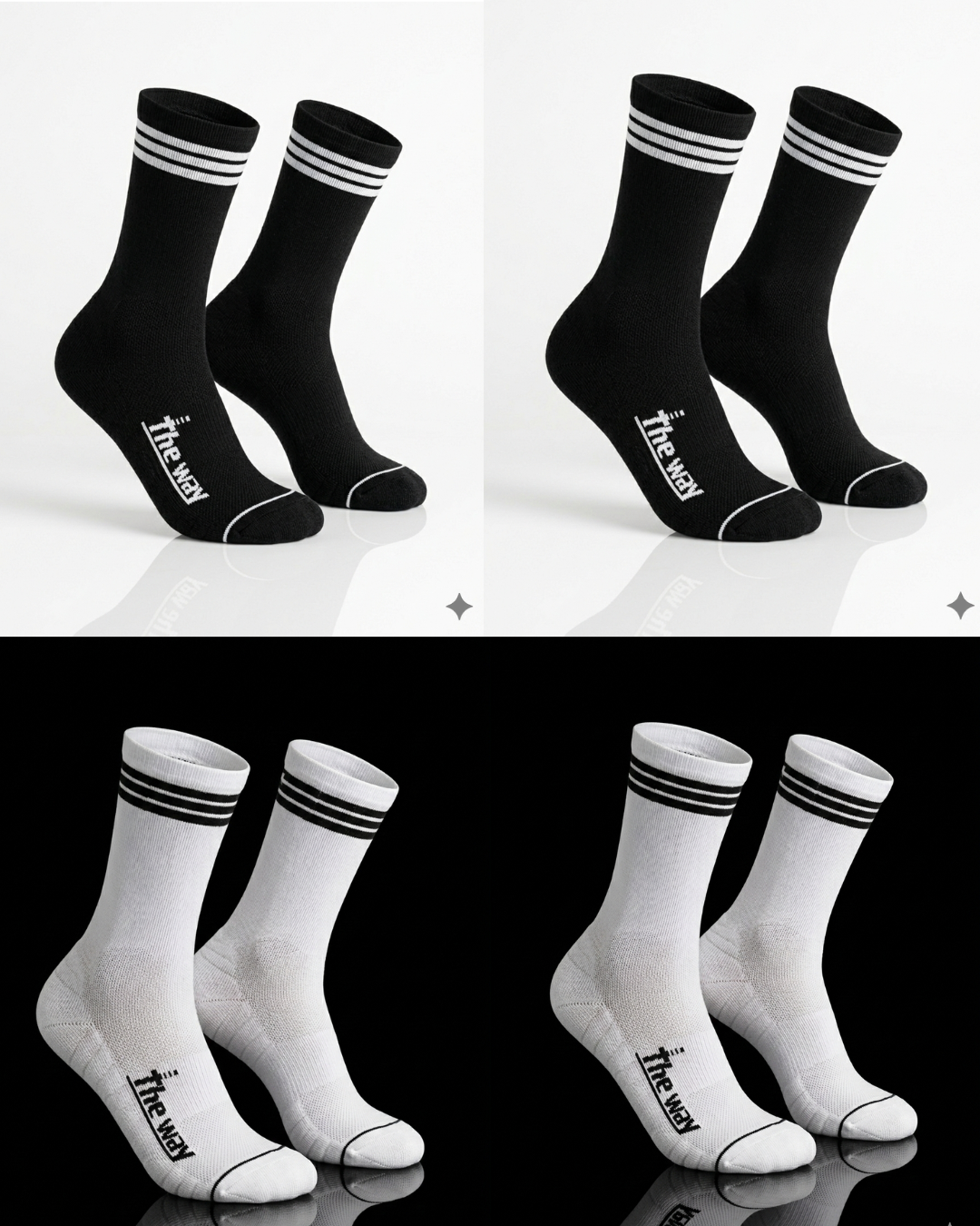 CREW 4 Pair Bundle: Endurance Socks - Mixed Colours (2 BLACK / 2 WHITE) - FREE Shipping and Washbag