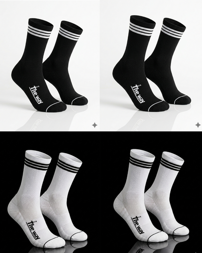 CREW 4 Pair Bundle: Endurance Socks - Mixed Colours (2 BLACK / 2 WHITE) - FREE Shipping and Washbag